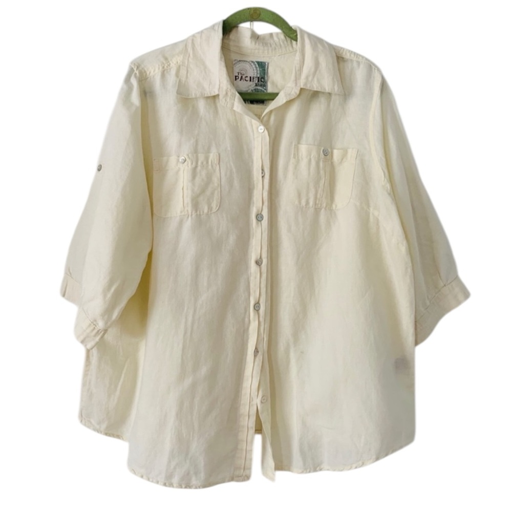 Avenue Pacific Shirt Butter Yellow Button Front Shirt Linen Blend Size 26/28